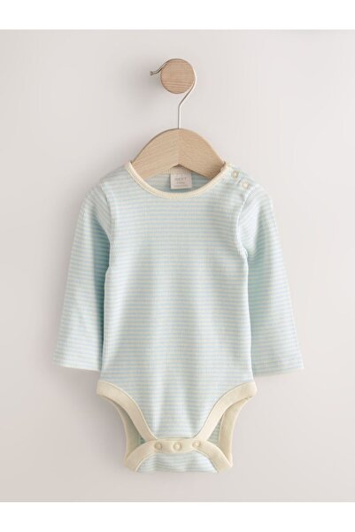 Next Baby 100% Cotton Blue Teddy Bear Patterned Long Sleeve Salopet Bodysuit Set