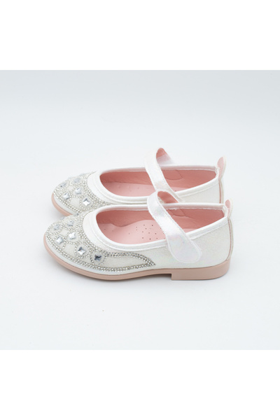 Arçın Shoes Kız Çocuk Taş Detaylı Kelebekli Babet Ayakkabı - Beyaz Işıltılı - Şık ve Rahat Model
