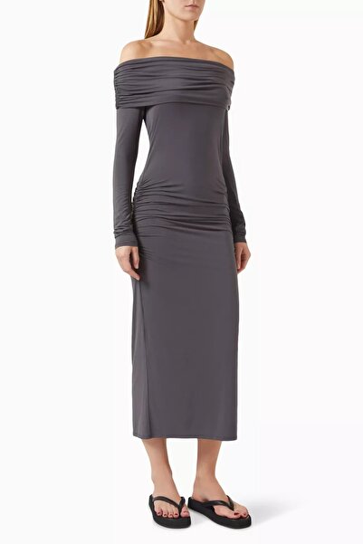 12storeez Modal Silk Off-The-Shoulder Dress, Elegant and Stretchy Silhouette ...