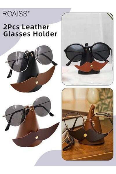 ROAISS 2Pcs Beard Glasses Frame PU Leather Glasses Frame Glasses Display Holder Creative Desktop Decoration
