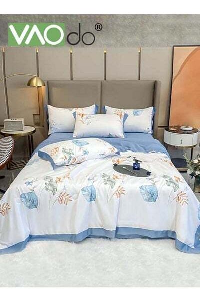 VAODO 4pcs Silk bedding set King size duvet set Luxury duvet cover set for skin Anti-wrinkle Non-pilling