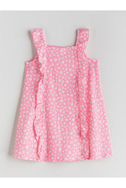 LC Waikiki Nevavm Square Collar Floral Girl's Dress with Difference