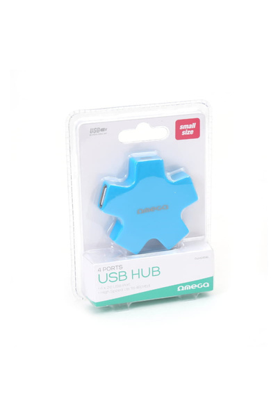 Omega Hub USB cu 4 porturi USB 2.0, Star Blue 43520, incarcare, transfer date, conectare periferice