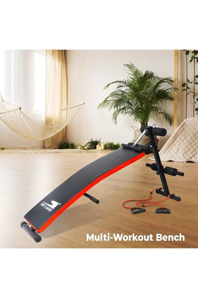 SKY LAND Curved Sit-Up Bench EM-1856, Multi-Function Abs Trainer with Leg Support & Resistance Ropes