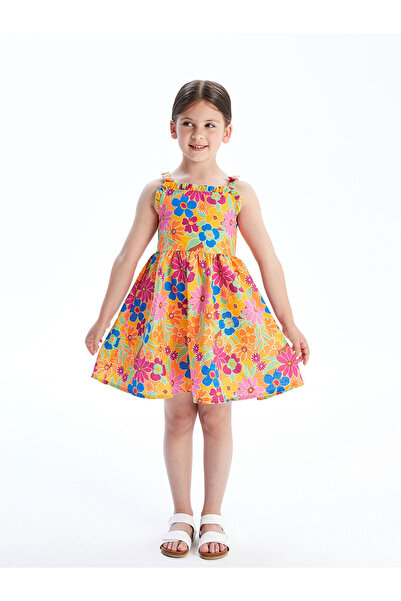 LC Waikiki LCW Παιδικό Μικτό Λουλουδάτο Βολάν Κοριτσίστικο Λινό Φόρεμα