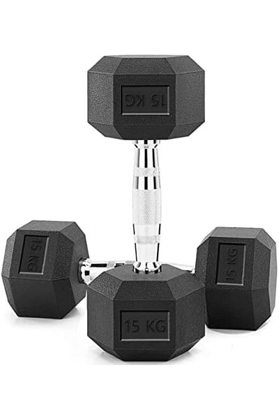 Skyland Hex Rubber-Coated Cast-Iron Dumbbells 15 kg Pair - Sky Land
