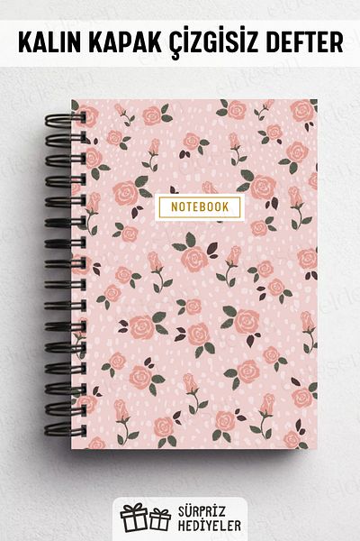 Eldesen Tasarım Spiral Thick Cover Unlined Notebook, A5 Size 80 Sheets 160 Pages, Unlined Notebook