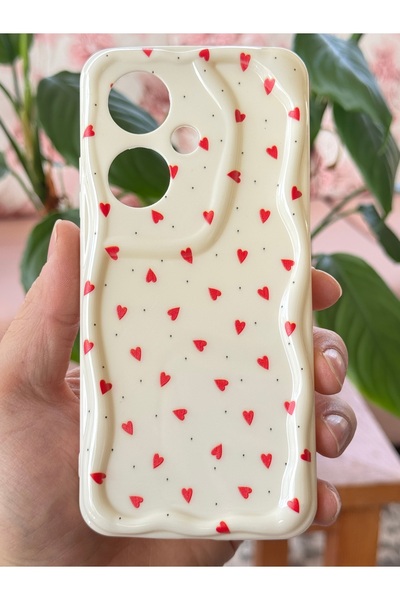 Fibaks Case for Honor 400 5g Silicone Cover with Camera Protection Wave Edge Red Heart Pattern