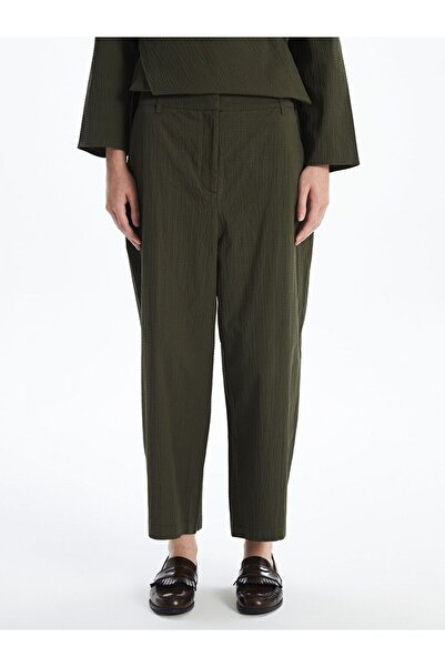 LC Waikiki Khaki Elastic Waist Textured Women's Trousers
