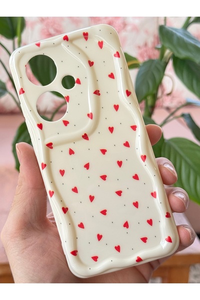 Fibaks Case for Honor 400 5g Silicone Cover with Camera Protection Wave Edge Red Heart Pattern
