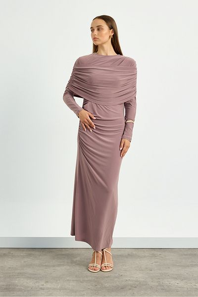 Birgül Bektaş Dusty Rose Shoulder Detailed Drape Dress