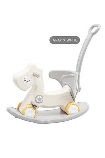 FULLJOY Rocking Horse with Backrest for Toddlers with Detachable Balance Board and Footrest 3 in 1 Grey