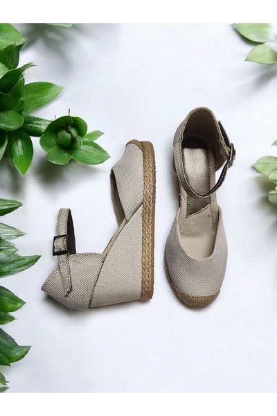 GokceKundura06 Espadrile de damă cu toc de 7 cm cu cataramă de in
