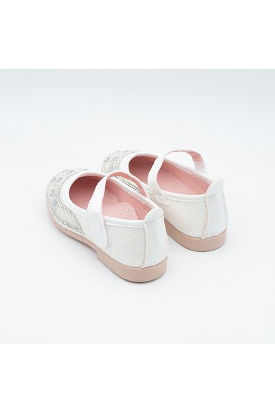 Arçın Shoes Girl's Stone Detailed Butterfly Ballerina Shoes - White Sparkly - Stylish and Comfortable Model