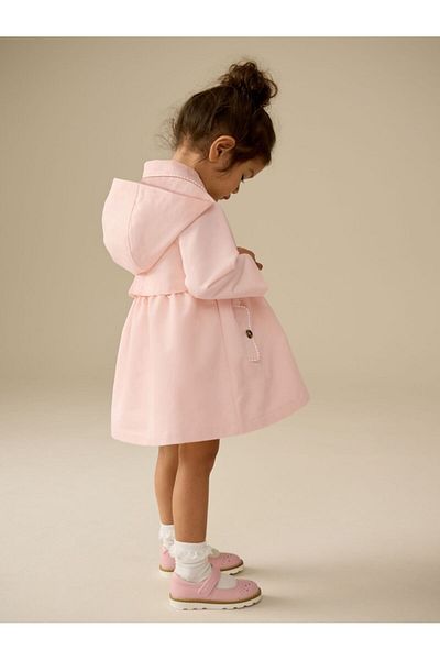 Next Baby Cotton Dust Pink Water Resistant Hooded Trench Coat / Coat