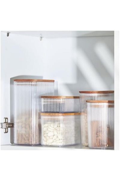 Mena Rise Newstoreshop Patterned Glass Storage Container - with Airtight Wooden Lid, Luxury Kitchen and Restaurant