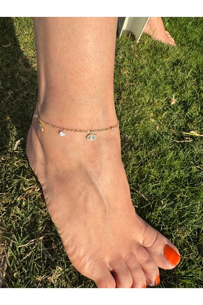 bijuxbymrv Eye Charmed Stone Dangle Anklet Gold Color