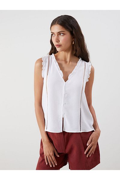 LC Waikiki New Season V Neck Ruffle Μπλούζα - S5QP55Z8