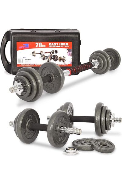 Skyland SKY LAND Fitness Adjustable Dumbbell and Barbell Set Chrome with Connector Bar/Strength Training for
