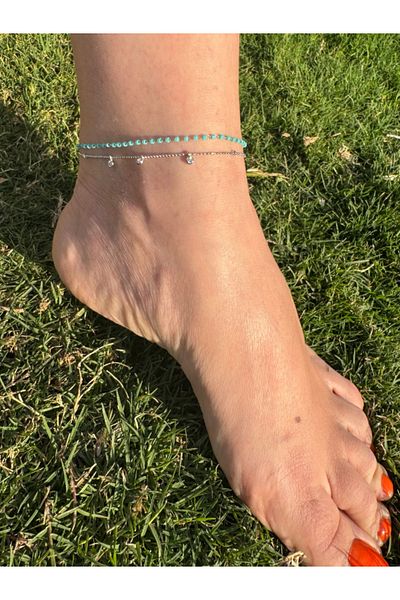 bijuxbymrv Double Chain Turquoise Beaded Anklet