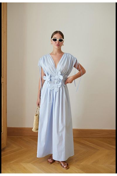 Bak'ap Premium Trend Design Μακρύ φόρεμα με λουλούδια με λεπτομέρειες με μανίκια