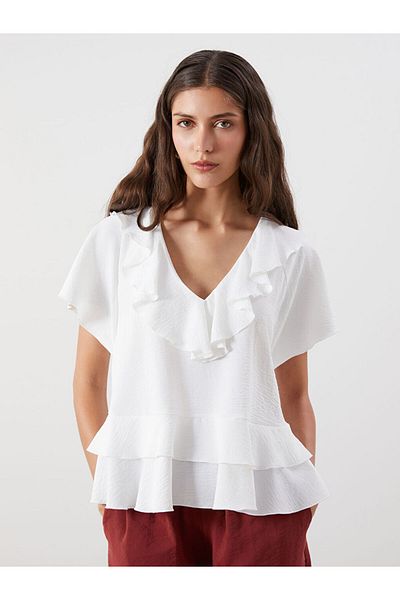 LC Waikiki New Season Flounce V-Neck Blouse - S5R926Z8