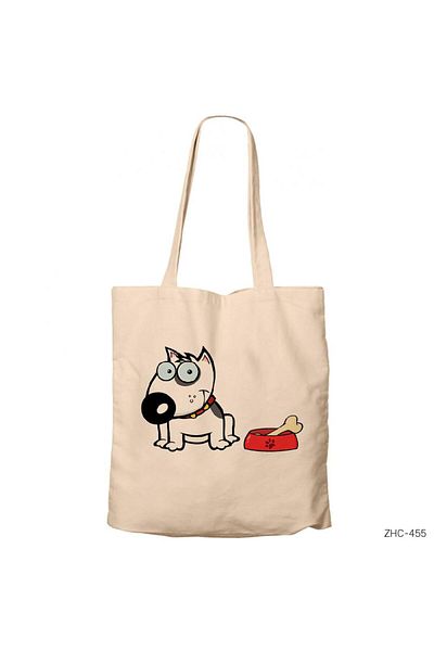 Z zepplin Cute Dog Cream Zippered Cloth Bag Gabardine