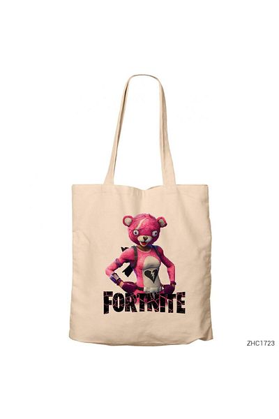 Z zepplin Fortnite Pink Bear Cream Zipper Cloth Bag Gabardine