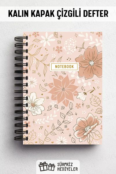 Eldesen Tasarım Spiral Bound Thick Cover Ruled Notebook, A5 Size 80 Sheets 160 Pages, Lined Notebook