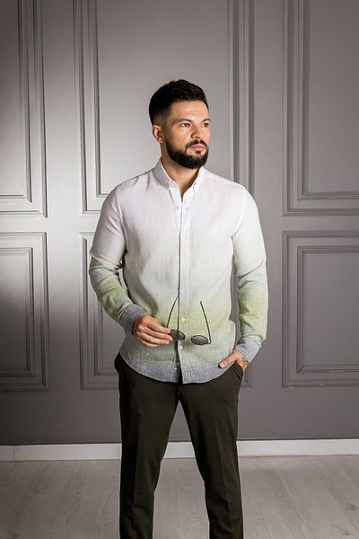 Sarar Interview Sarar Carina Color Gradient Cotton Linen White Green Shirt