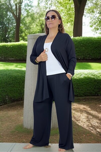 yagmurberen Ful Flexible Cut Cotton Summer Fabric Shawl Collar Coat Waist Elastic Trousers Large Size Double Set