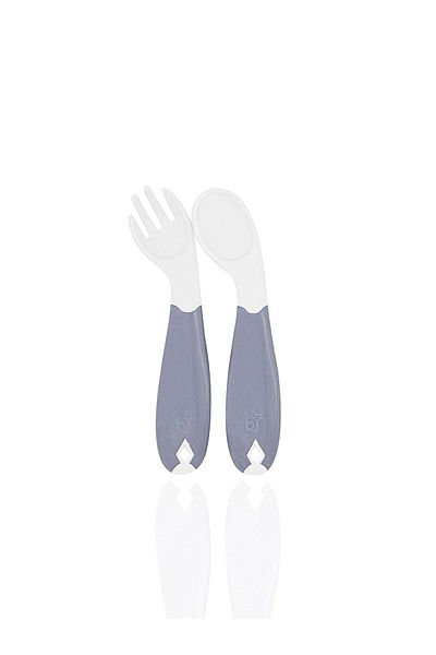 MBB ETİCARET BabyJem Angled Food Spoon Fork Set 703 Gray