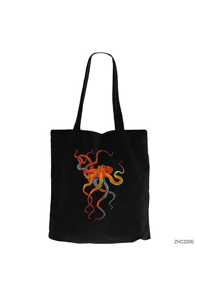 Z zepplin Ahtapot - Octopus Full Color Negru Geantă din pânză cu fermoar Gabardine