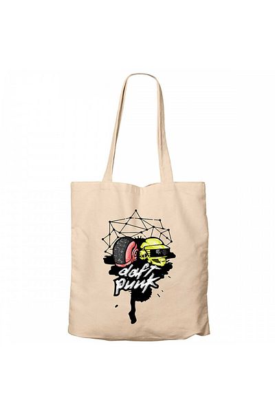 Z zepplin Daft Punk Cartoon Head Cream Zippered Cloth Bag Gabardine