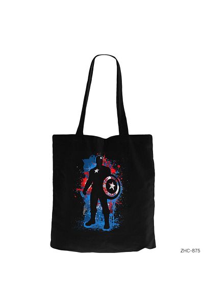 Z zepplin Captain America Stencil Black Zippered Cloth Bag Gabardine