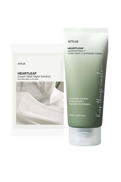 ANUA Heartleaf Quercetinol Pore Deep Cleansing Foam White 150ml with Cream Mask Night Solution 14ml
