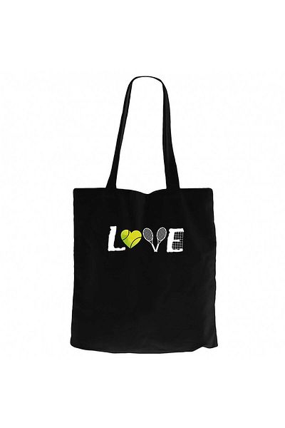 Z zepplin Tennis Love Black Zippered Cloth Bag Gabardine