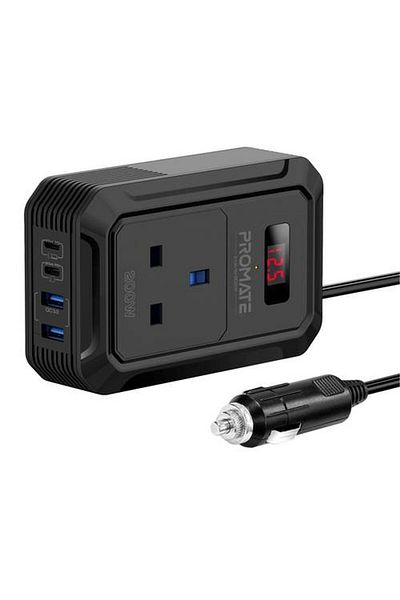 Promate 200W DC to AC Multi-Port Power Adapter with 2 USB-C and 2 USB-A Ports
