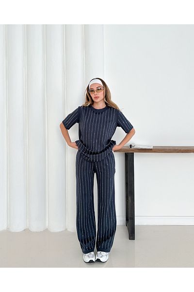 badibadii Women's Diamond Blouse Elastic Waist Trousers Modal Suit 3089 60283231