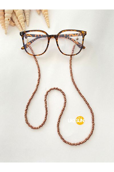 LiKESUN Double Women's Glasses Rope Glasses Chain (Brown-White)