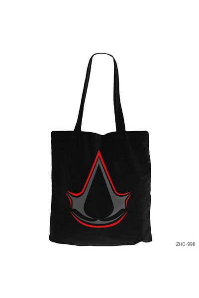 Z zepplin Assassins Creed Logo Redline Black Zippered Cloth Bag Gabardine