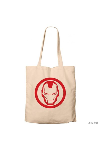 Z zepplin Iron Man Invincible Logo Cream Zippered Cloth Bag Gabardine