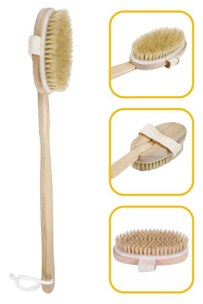 yenitoptan Natural Horsehair Anti-Cellulite Removable Handle Wooden Brush 42 cm