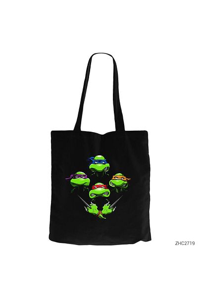 Z zepplin Ninja Turtles Face Μαύρη υφασμάτινη τσάντα με φερμουάρ Gabardine