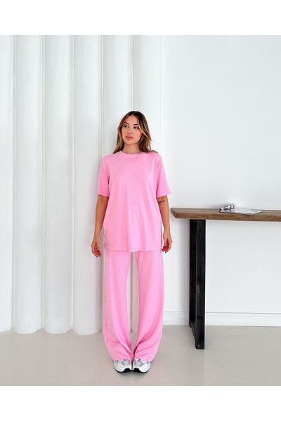 badibadii Women's Casual Diamond Blouse Elastic Waist Trousers Modal Suit 3089 60283231