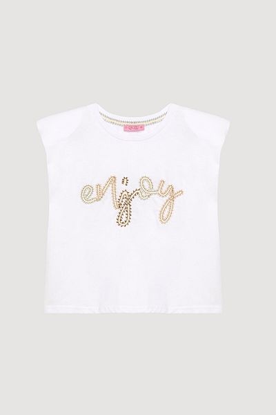 Quzu Padded T-Shirt with Embroidery Detail White