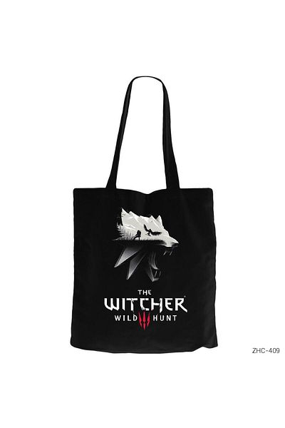 Z zepplin The Witcher 3 Wolf Silhouette Black Zippered Cloth Bag Gabardine