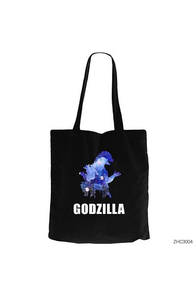 Z zepplin Geantă din pânză Godzilla in City neagră cu fermoar Gabardine
