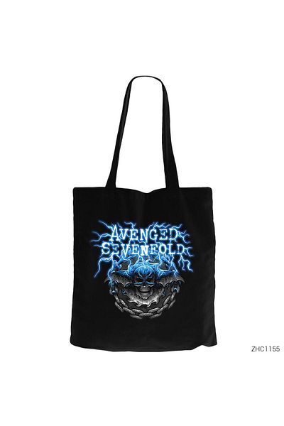 Z zepplin Avenged Sevenfold Lighting Skull Geantă neagră din pânză cu fermoar Gabardine