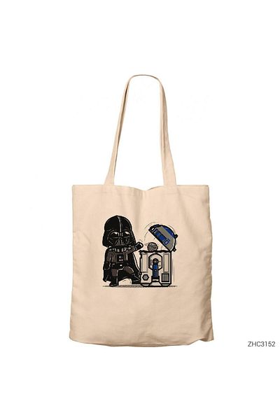 Z zepplin Darth Vader R2D2 Trashcan Cream Zippered Cloth Bag Gabardine